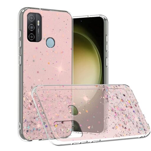 Glitter Clear Green Case for Oppo A53, Soft TPU Silicone Phone Cover for Oppo A53s - Slim, Shockproof, Protective Design for Women and Girls (Pink)