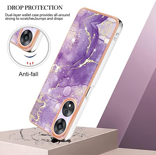 Oppo A78 5G & A58 5G Case - Slim Mushy TPU with IMD Marble Design, Enhanced Digicam and Display Safety, Women' Case for Oppo A78 5G (Not Appropriate with A78 4G), YBBK Purple B